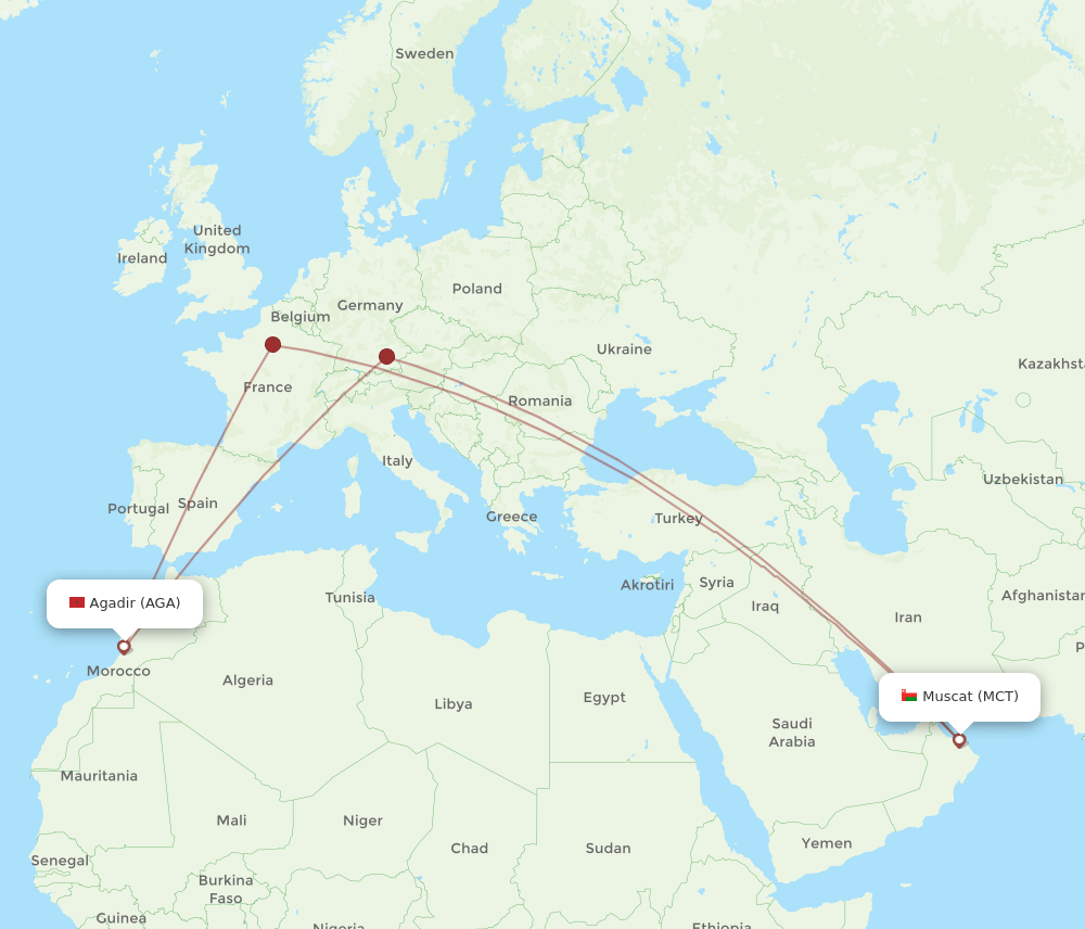 AGA-MCT flight routes