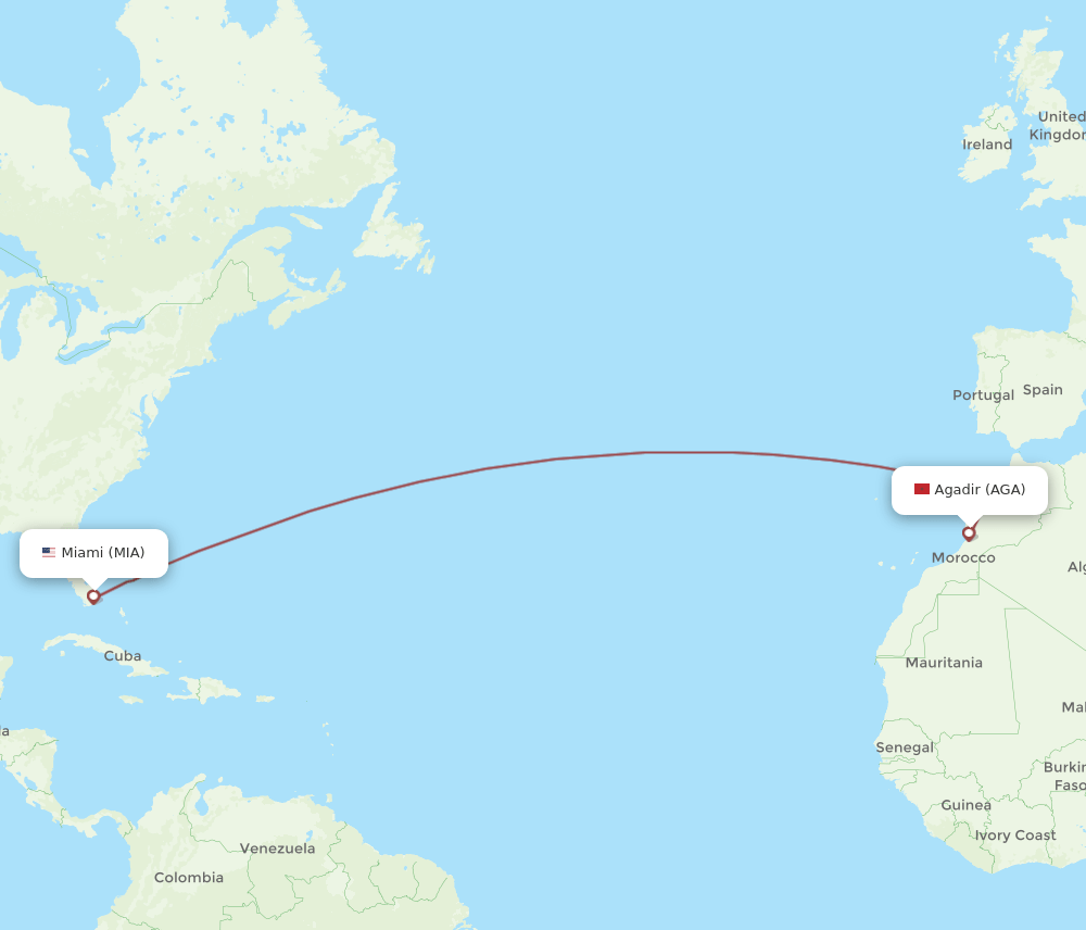 AGA-MIA flight routes