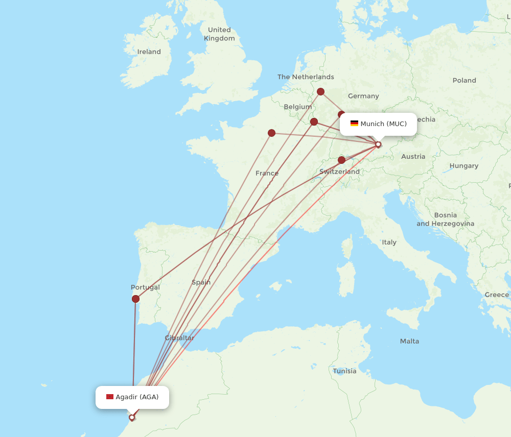 AGA-MUC flight routes