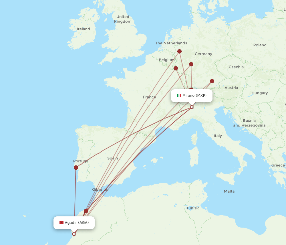 AGA-MXP flight routes