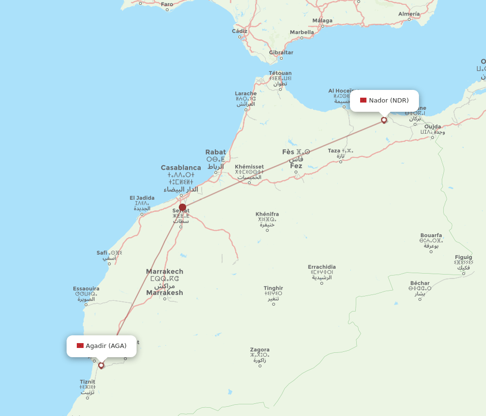AGA-NDR flight routes