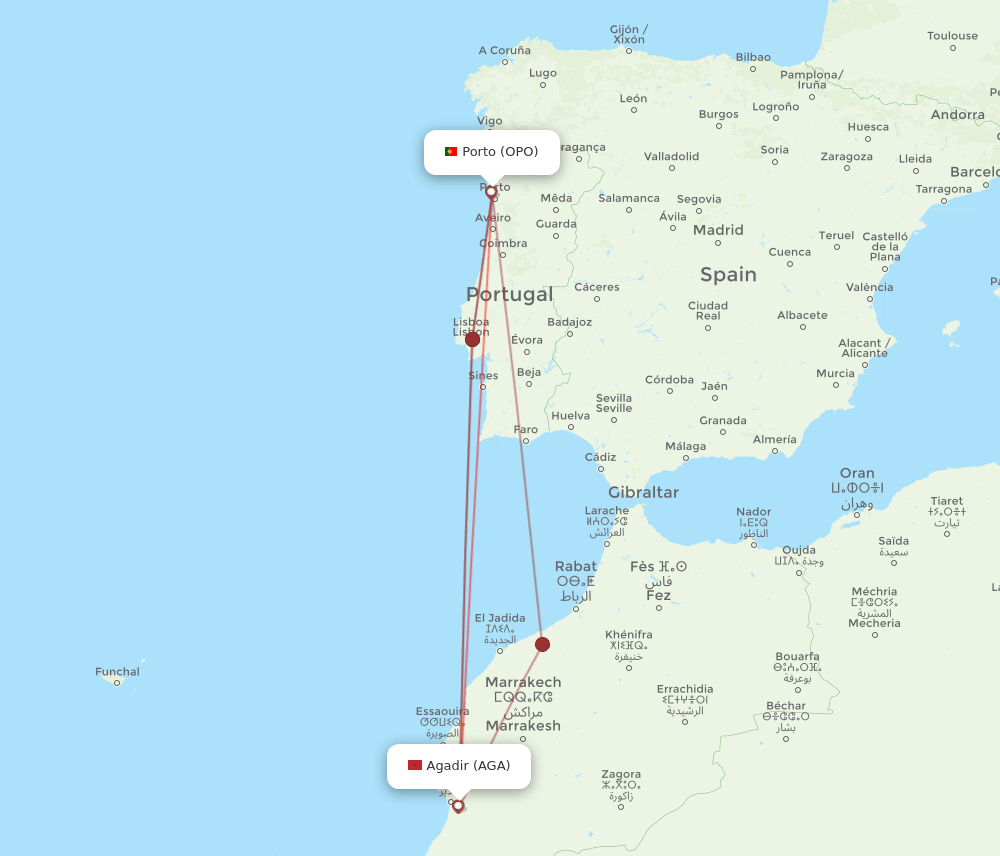 AGA-OPO flight routes