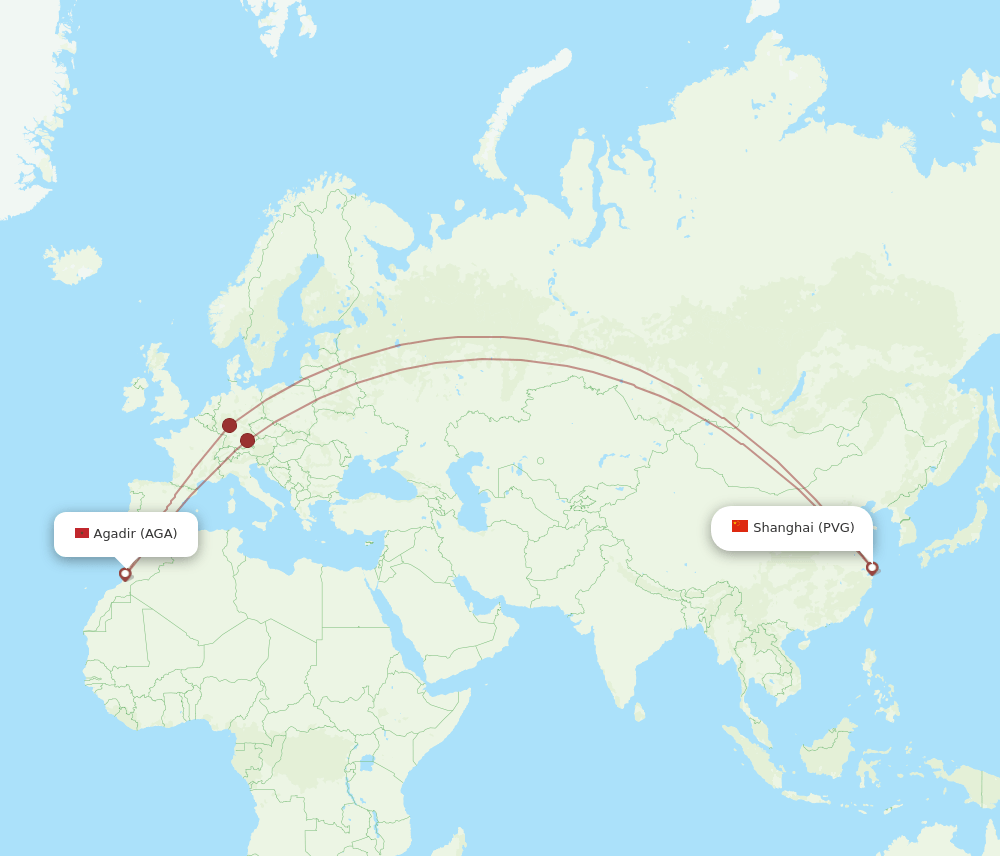 AGA-PVG flight routes