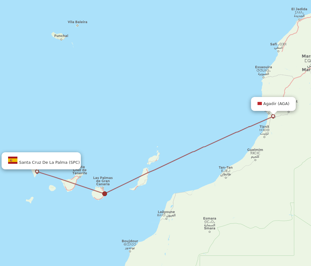 AGA to SPC flights and routes map