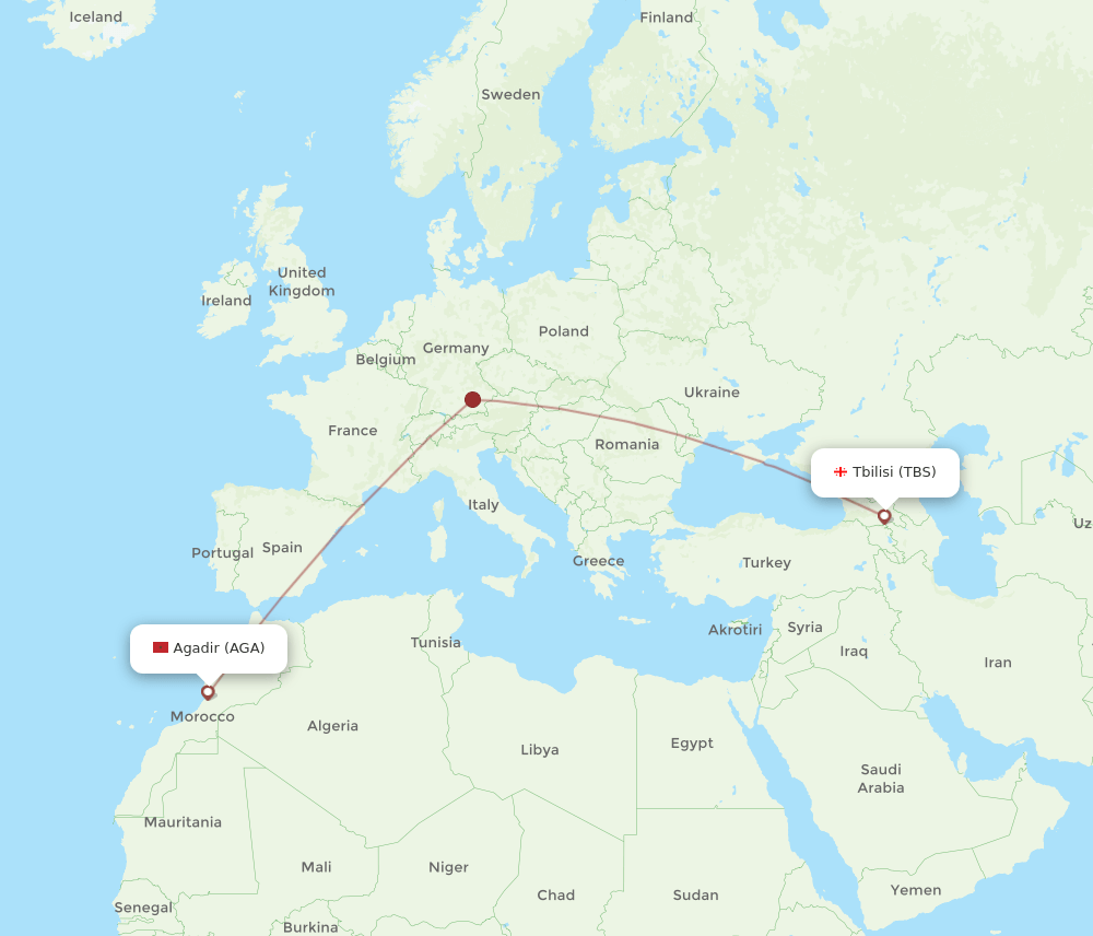 AGA-TBS flight routes