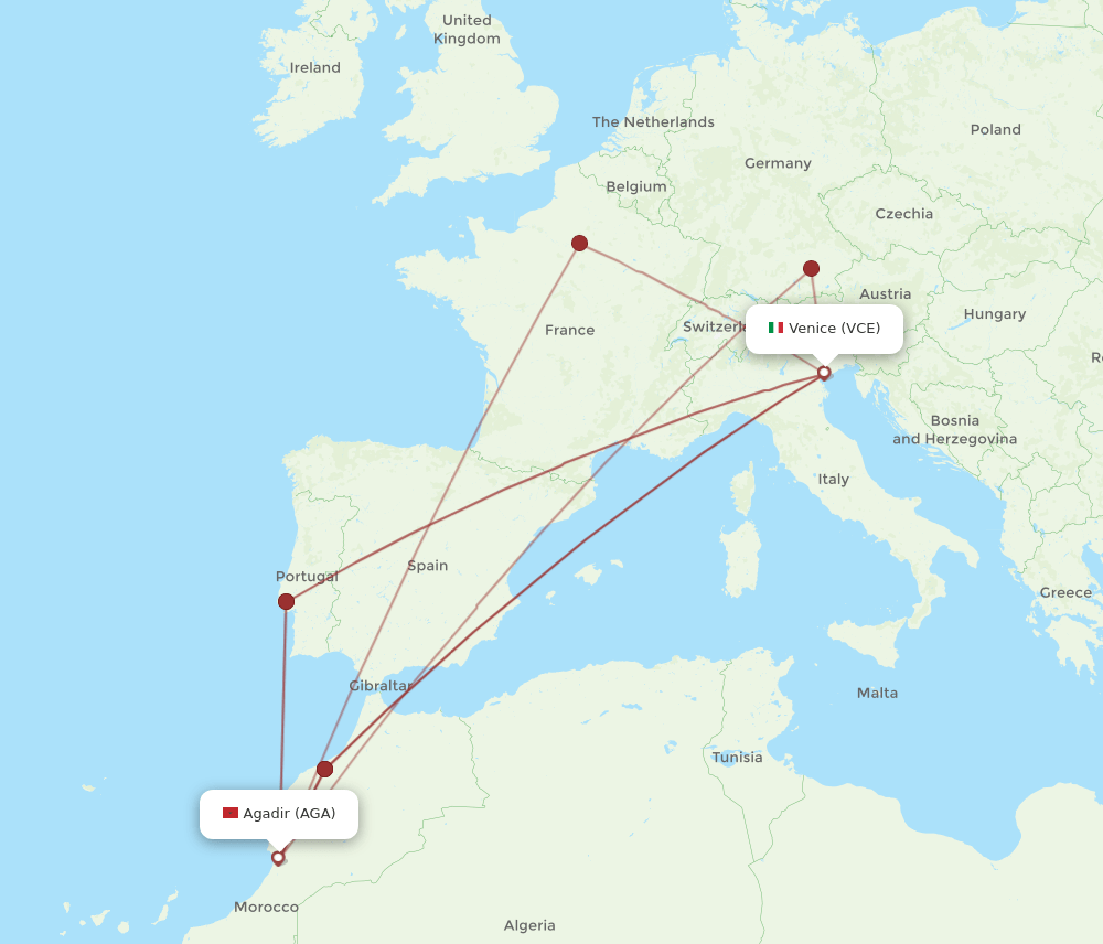 AGA-VCE flight routes