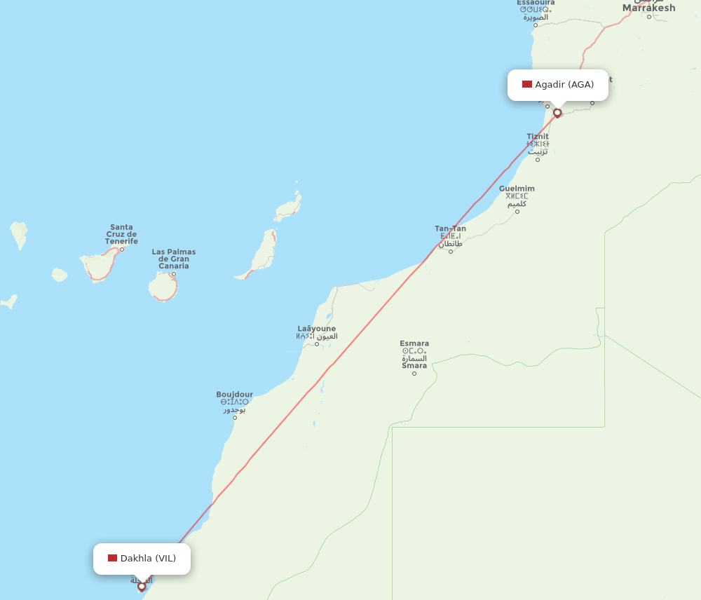 AGA to VIL flights and routes map