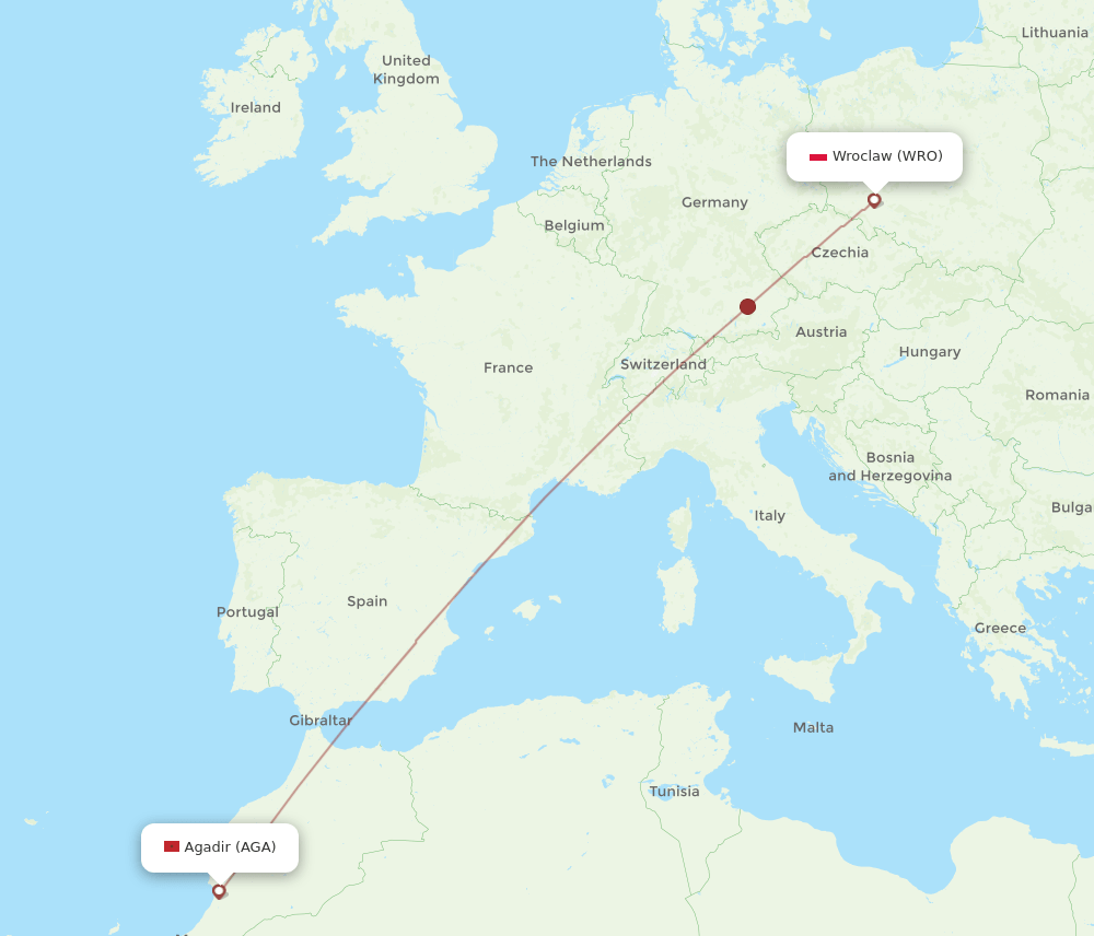 AGA-WRO flight routes