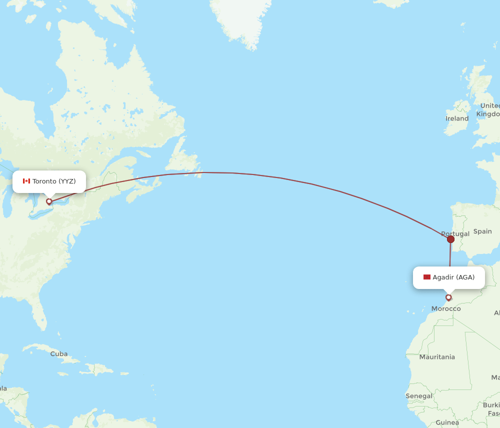 AGA to YYZ flights and routes map