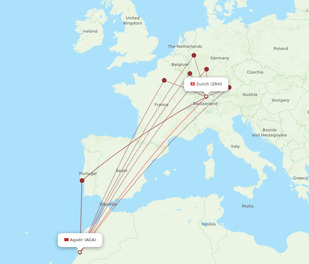 AGA-ZRH flight routes