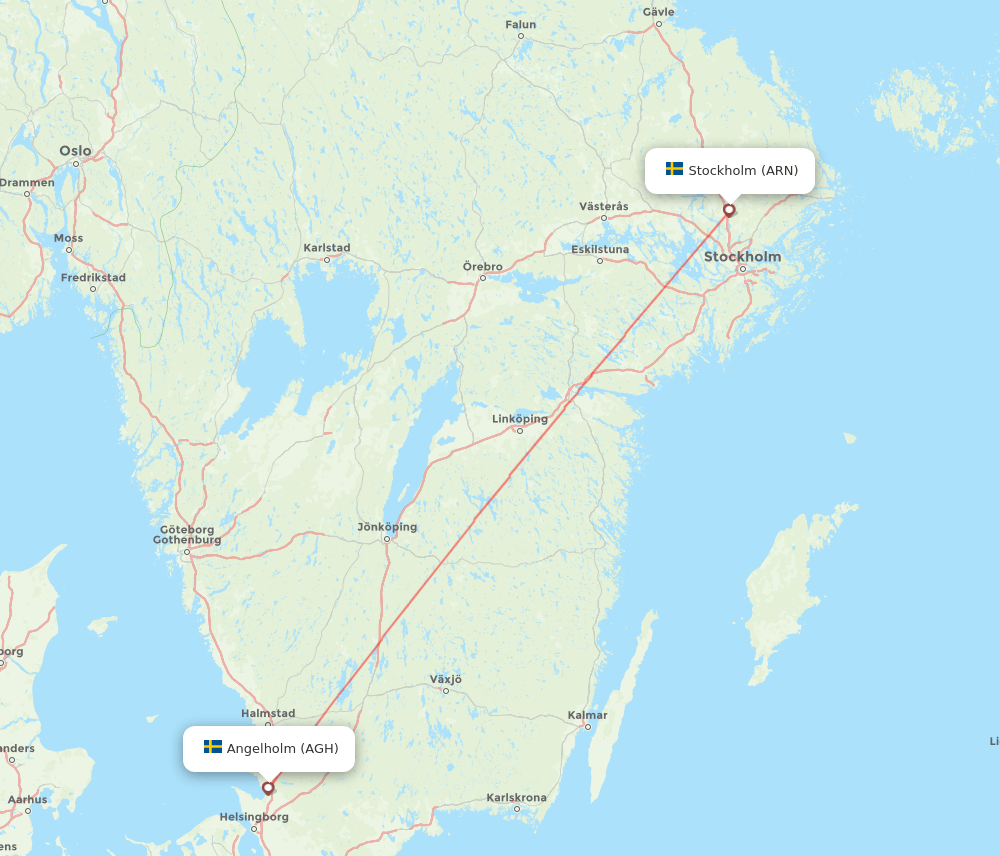 Angelholm/Helsingborg - Stockholm route map and flight paths