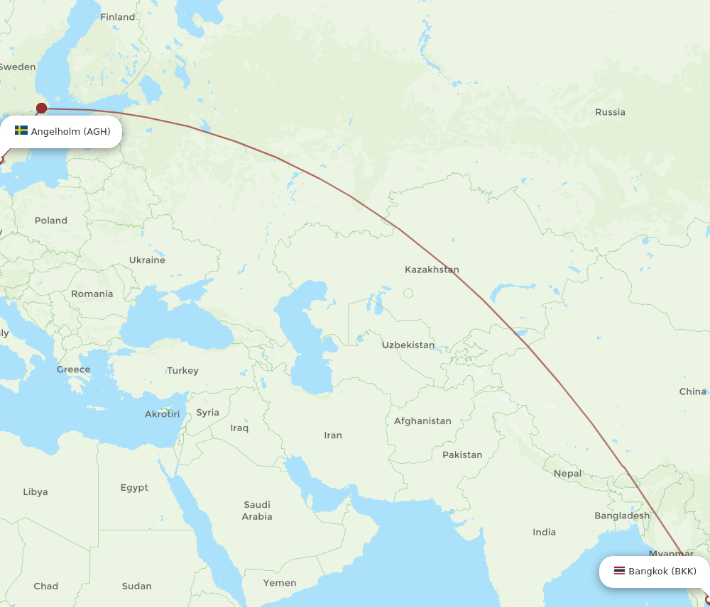 AGH to BKK flights and routes map