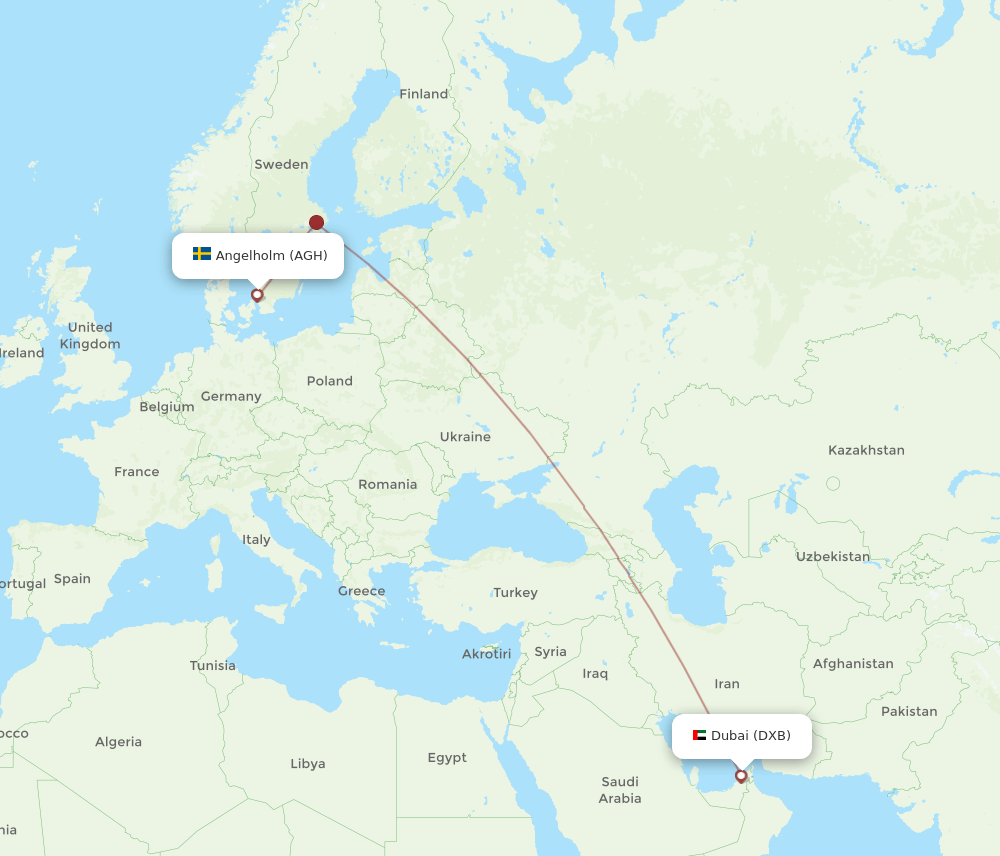 AGH to DXB flights and routes map