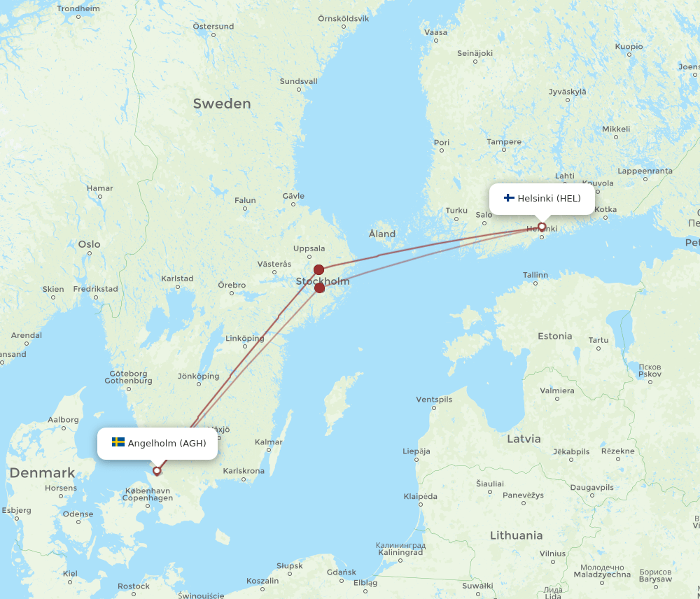 AGH to HEL flights and routes map