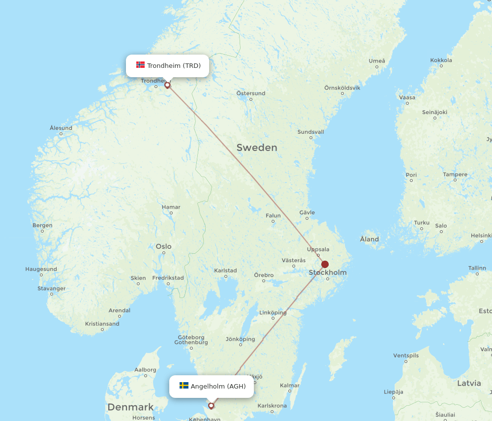 AGH to TRD flights and routes map