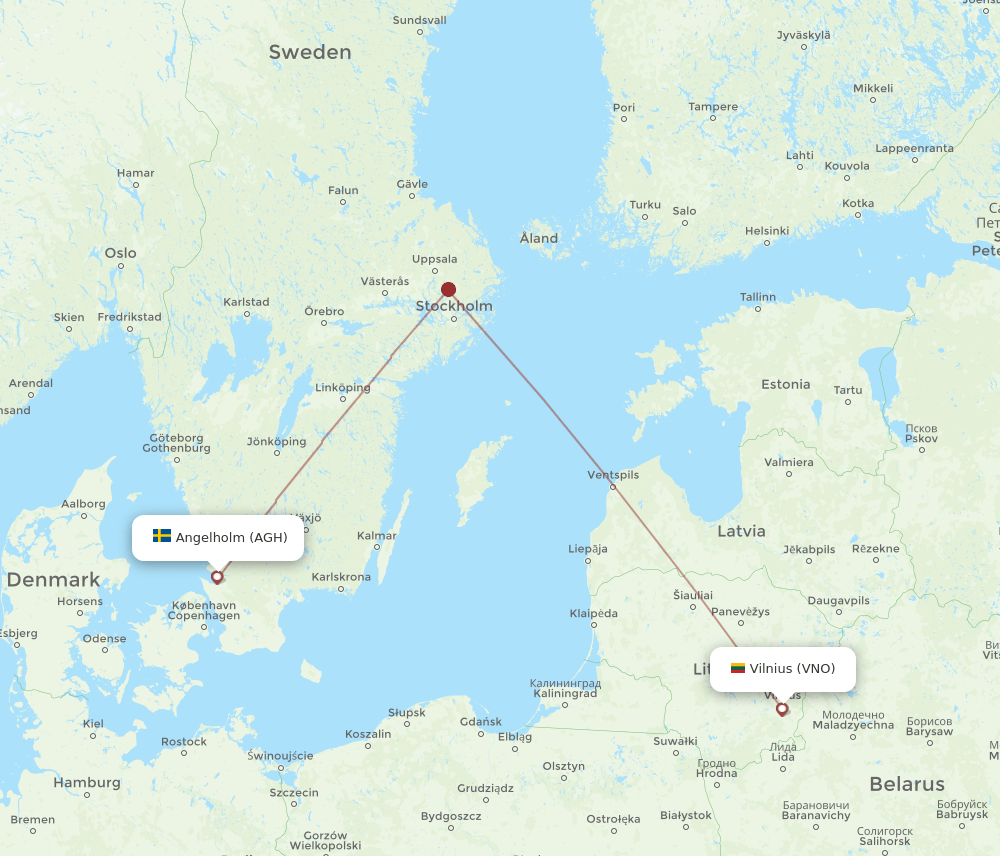 AGH-VNO flight routes