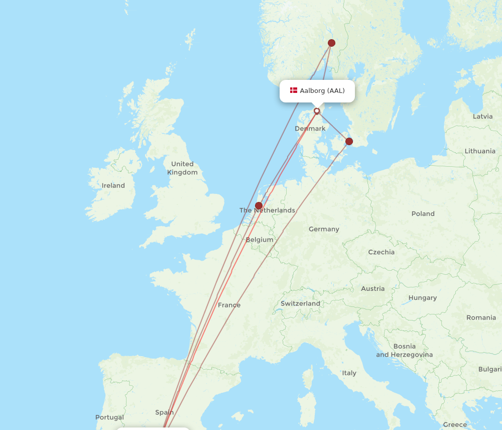AGP to AAL flights and routes map