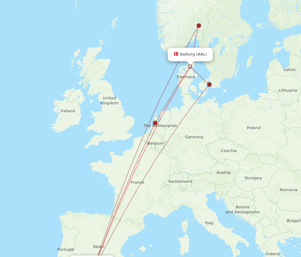 AGP to AAL flights and routes map