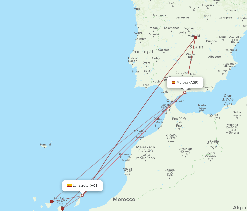 AGP to ACE flights and routes map