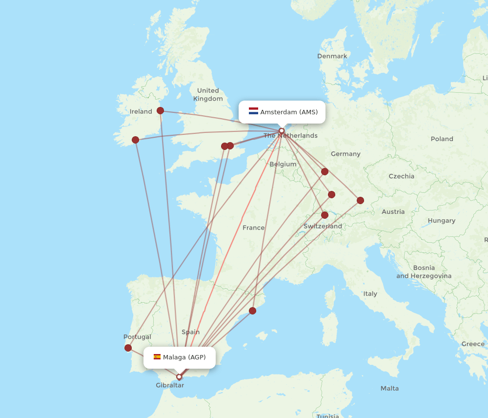 AGP-AMS flight routes