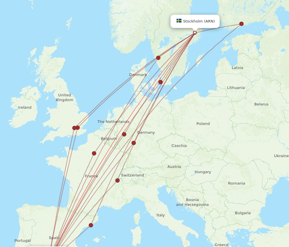AGP to ARN flights and routes map