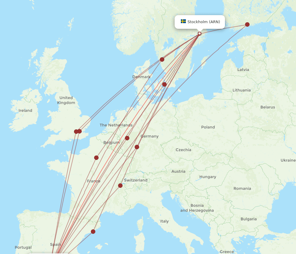 AGP to ARN flights and routes map