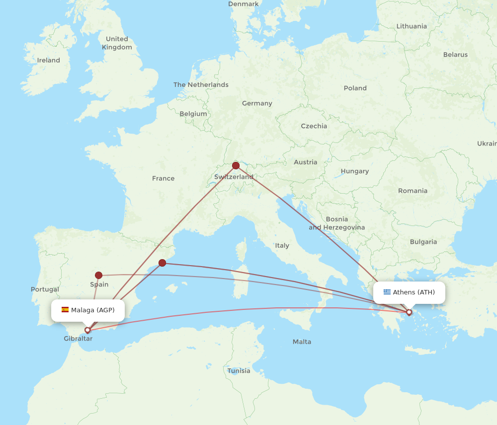 AGP to ATH flights and routes map