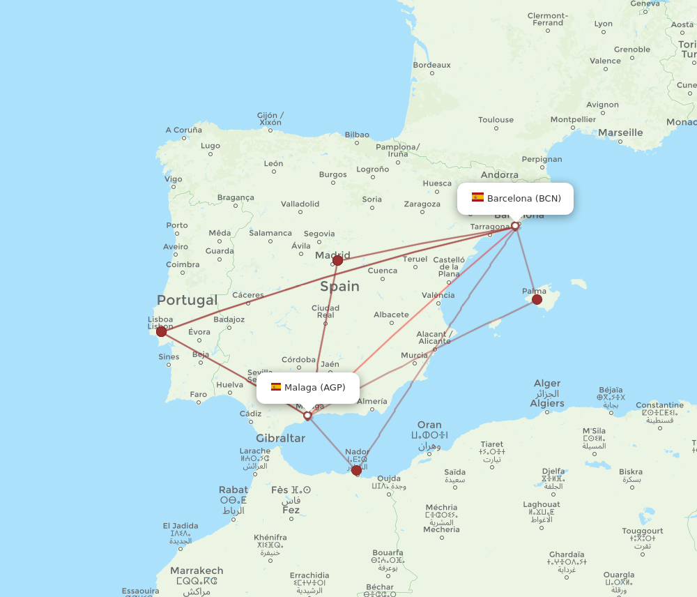 AGP to BCN flights and routes map