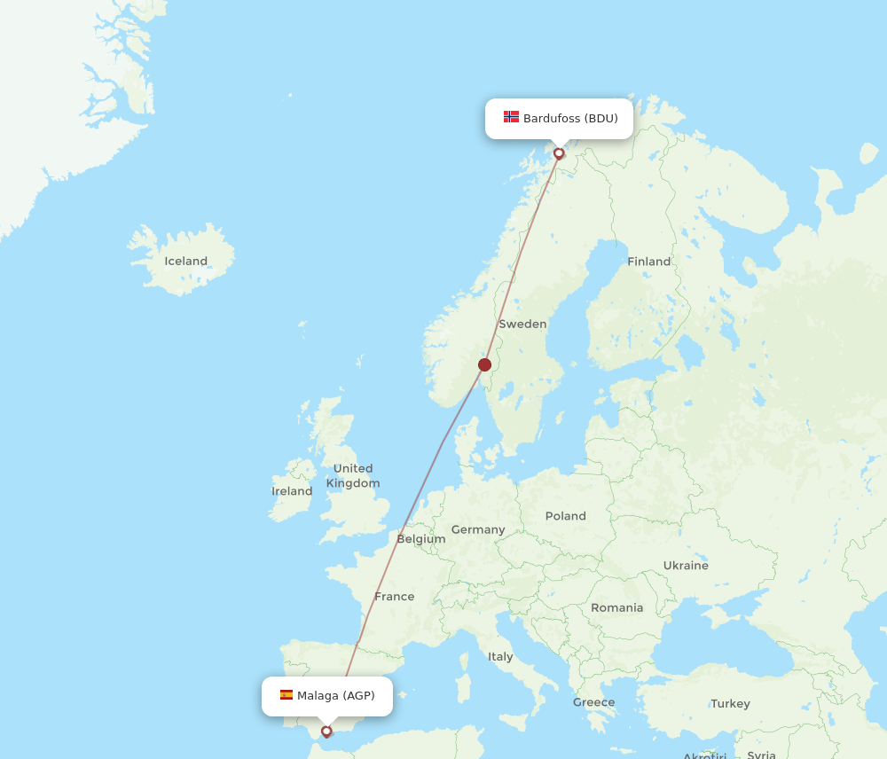 AGP to BDU flights and routes map