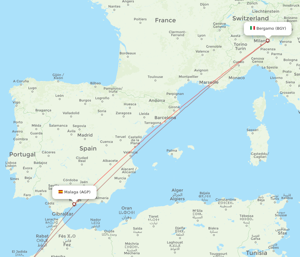 AGP to BGY flights and routes map