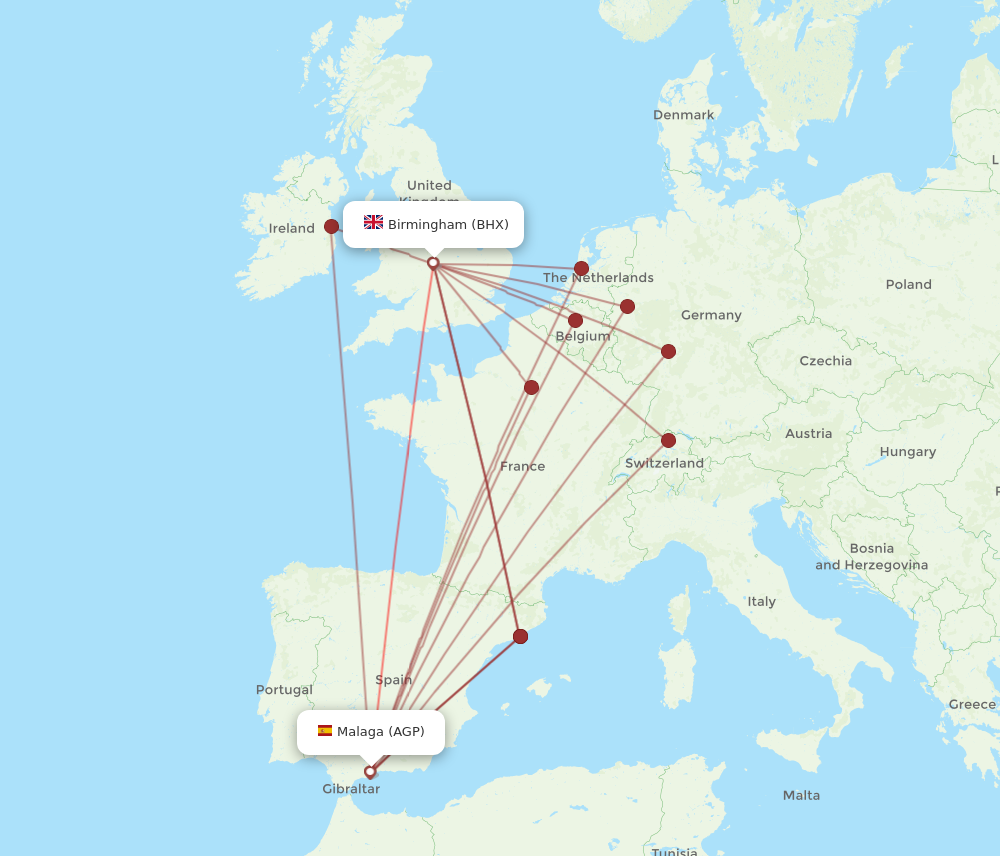 AGP to BHX flights and routes map