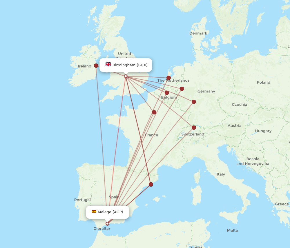 AGP to BHX flights and routes map