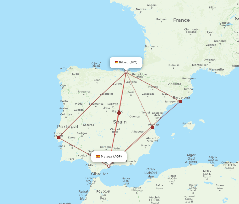 AGP to BIO flights and routes map