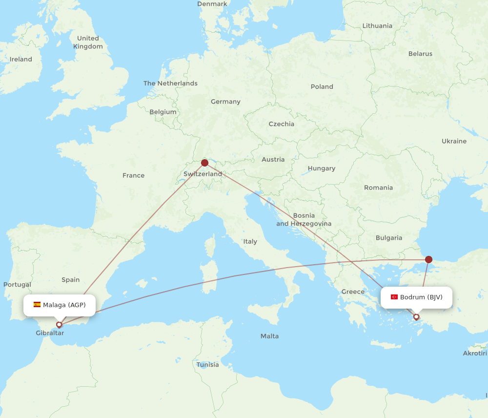 AGP-BJV flight routes