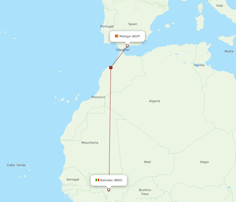 AGP to BKO flights and routes map