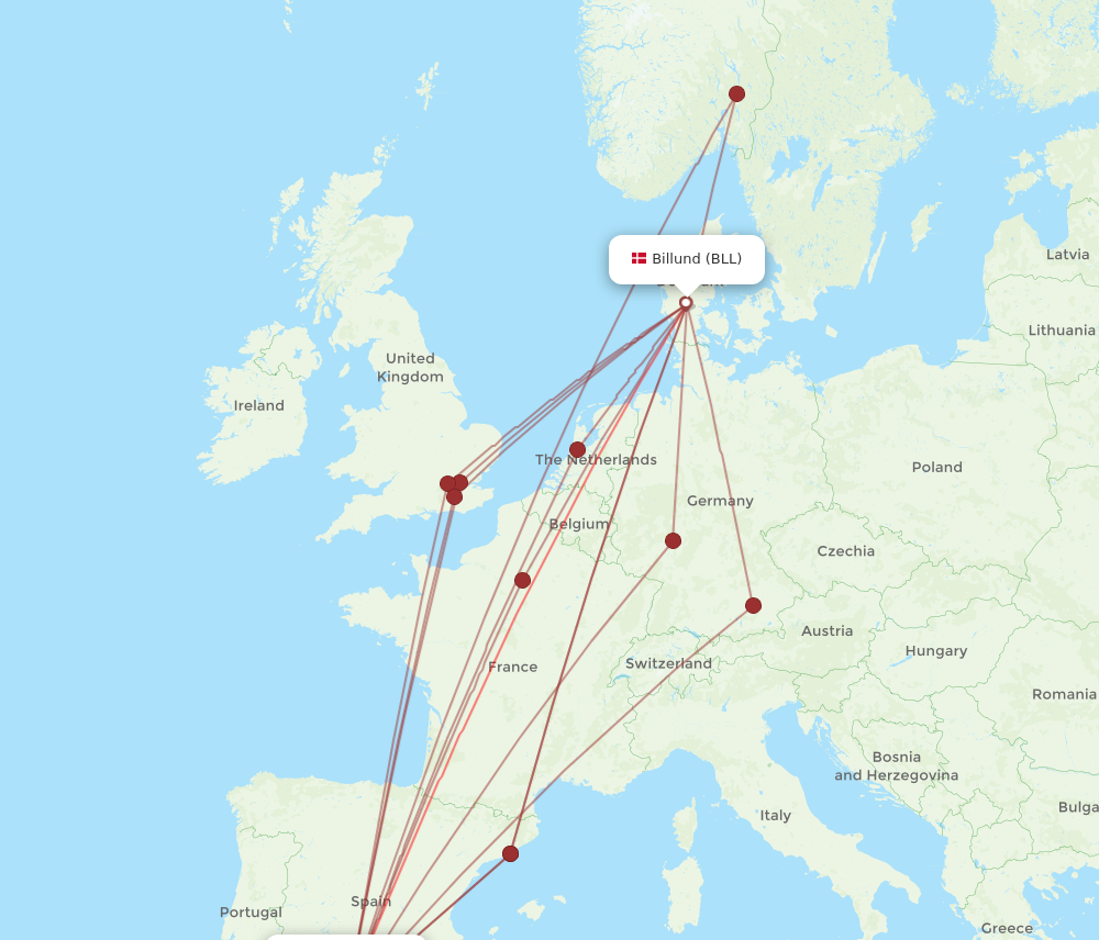 AGP to BLL flights and routes map