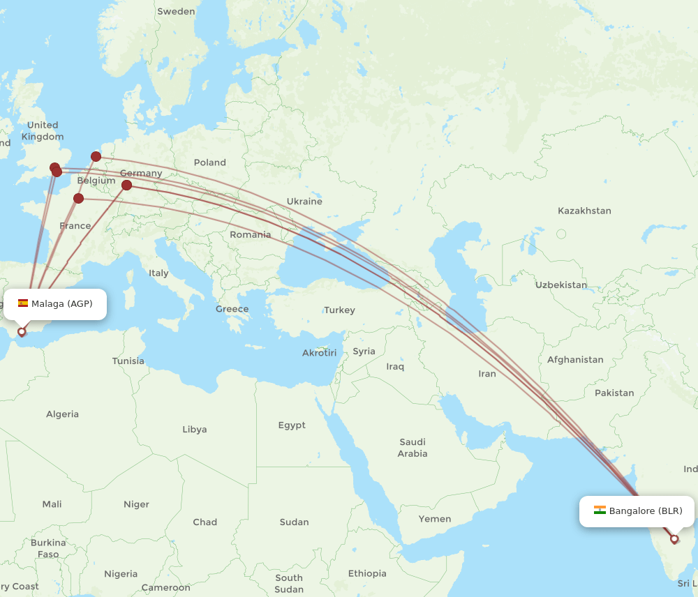 AGP-BLR flight routes