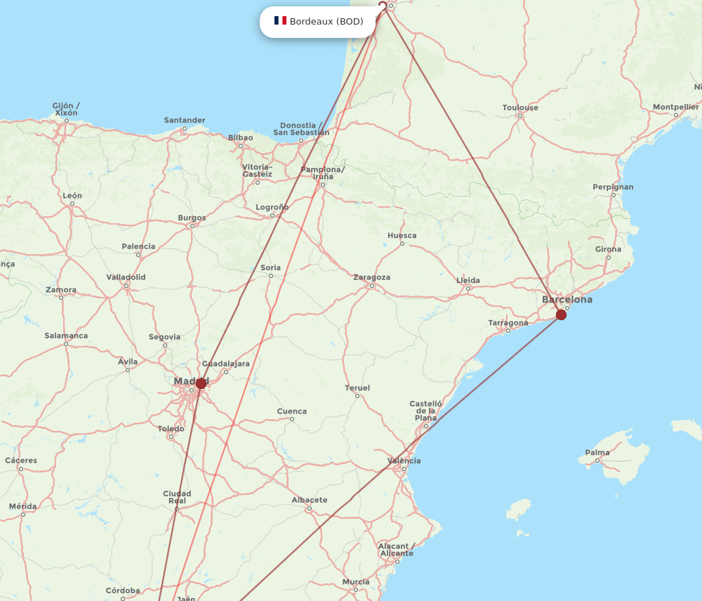 AGP to BOD flights and routes map