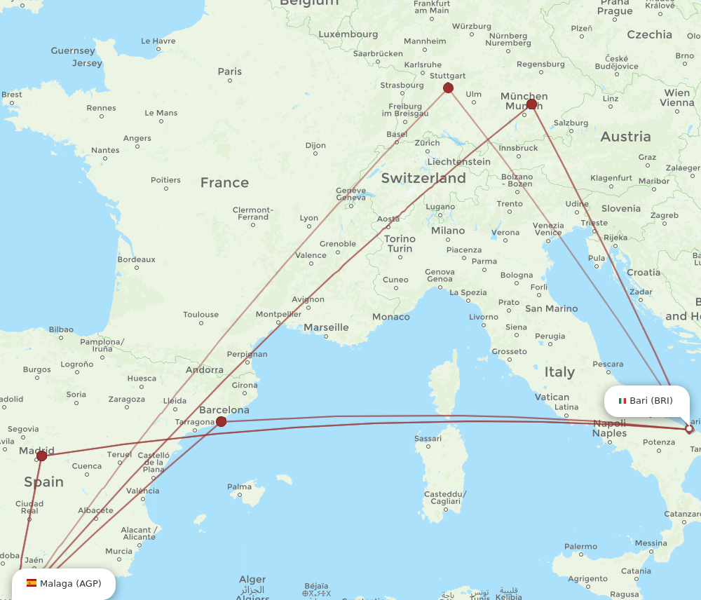 AGP to BRI flights and routes map