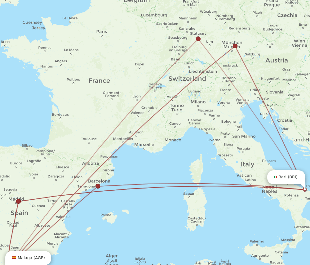 AGP to BRI flights and routes map