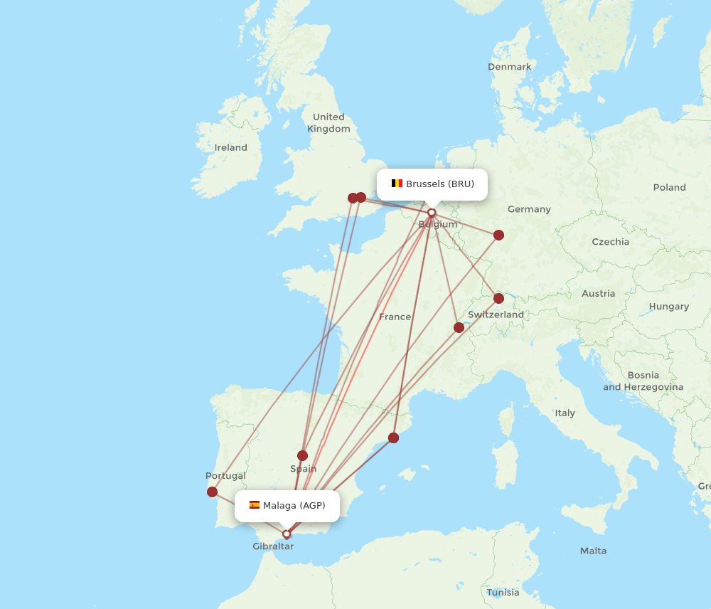AGP to BRU flights and routes map