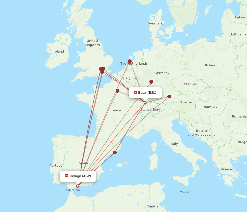 AGP to BSL flights and routes map