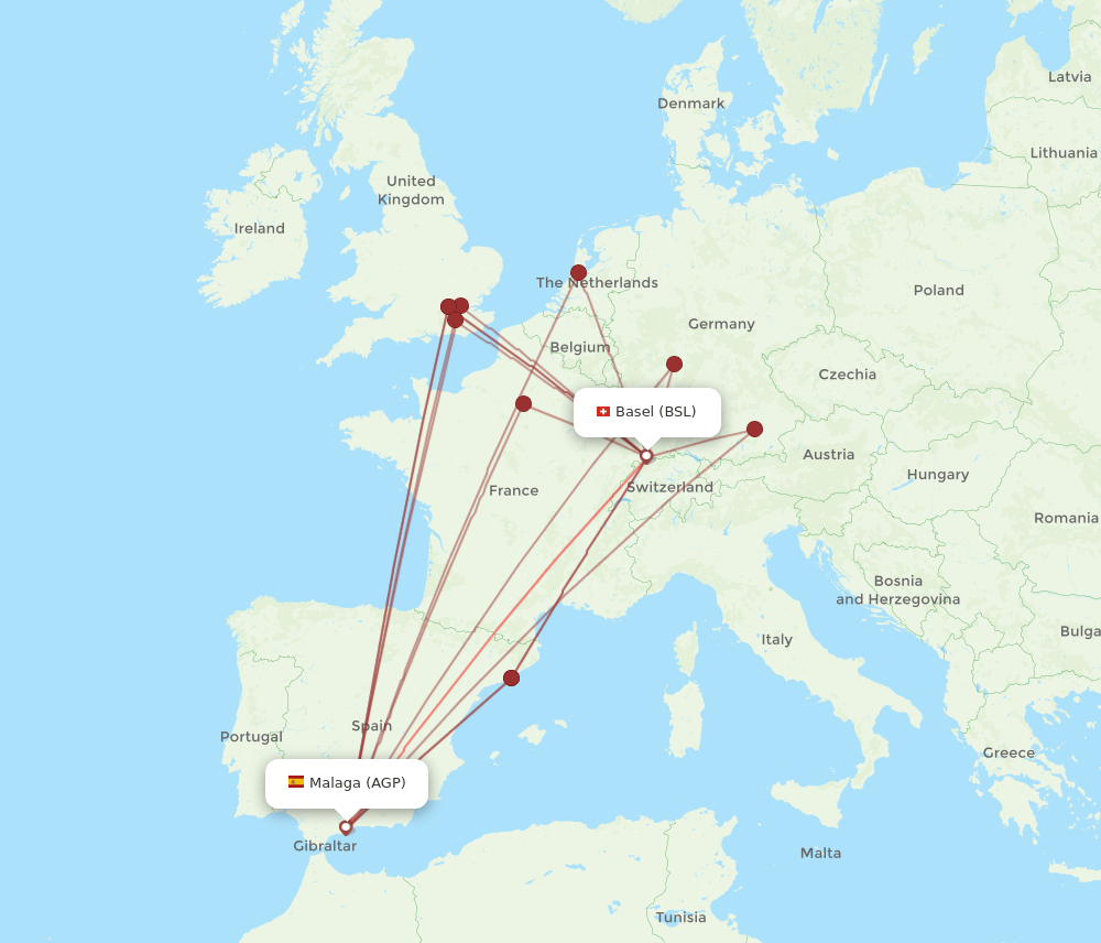 AGP to BSL flights and routes map