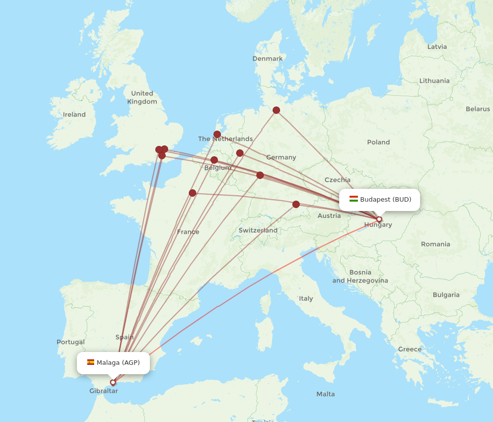 AGP to BUD flights and routes map