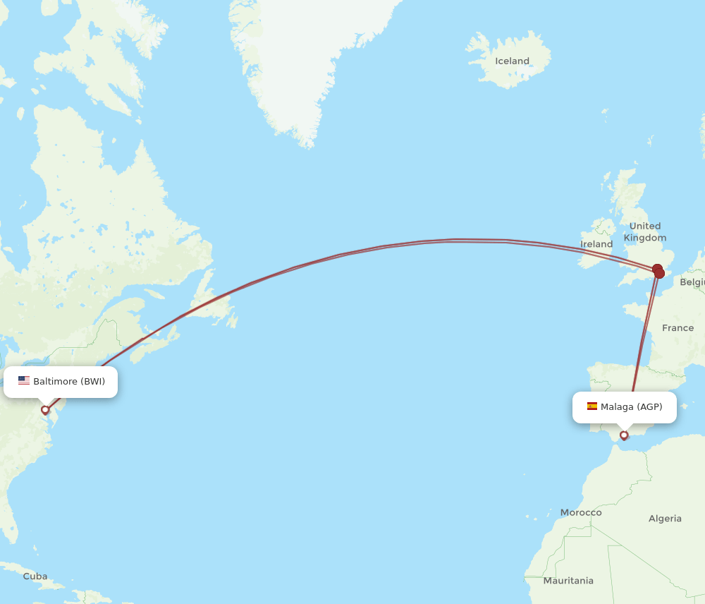AGP-BWI flight routes