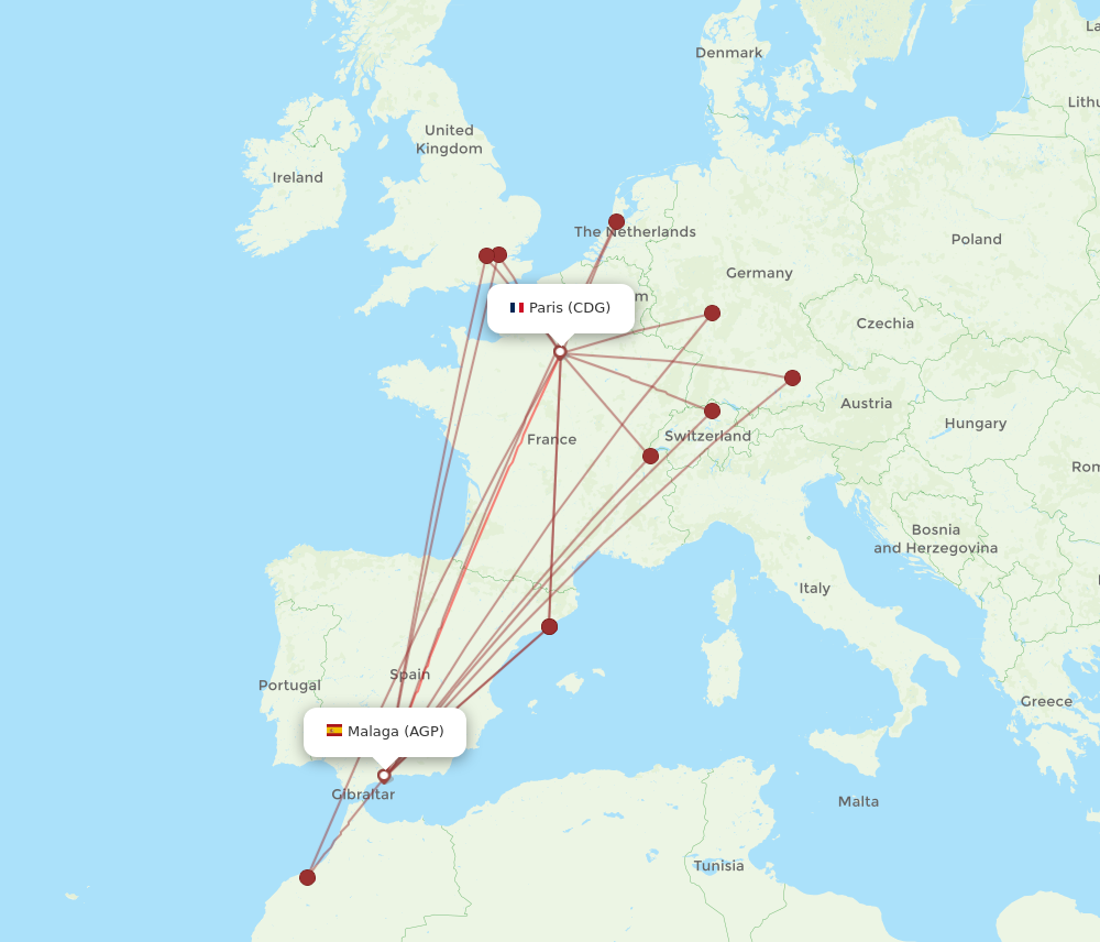 AGP to CDG flights and routes map