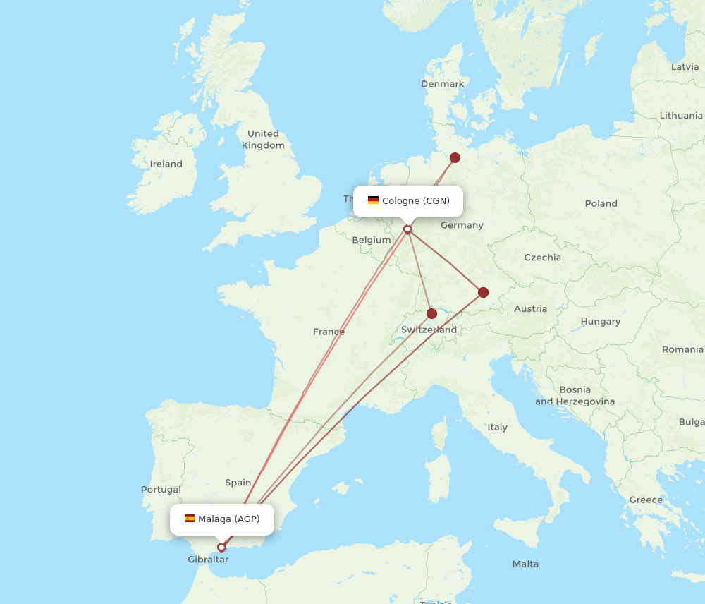 AGP to CGN flights and routes map