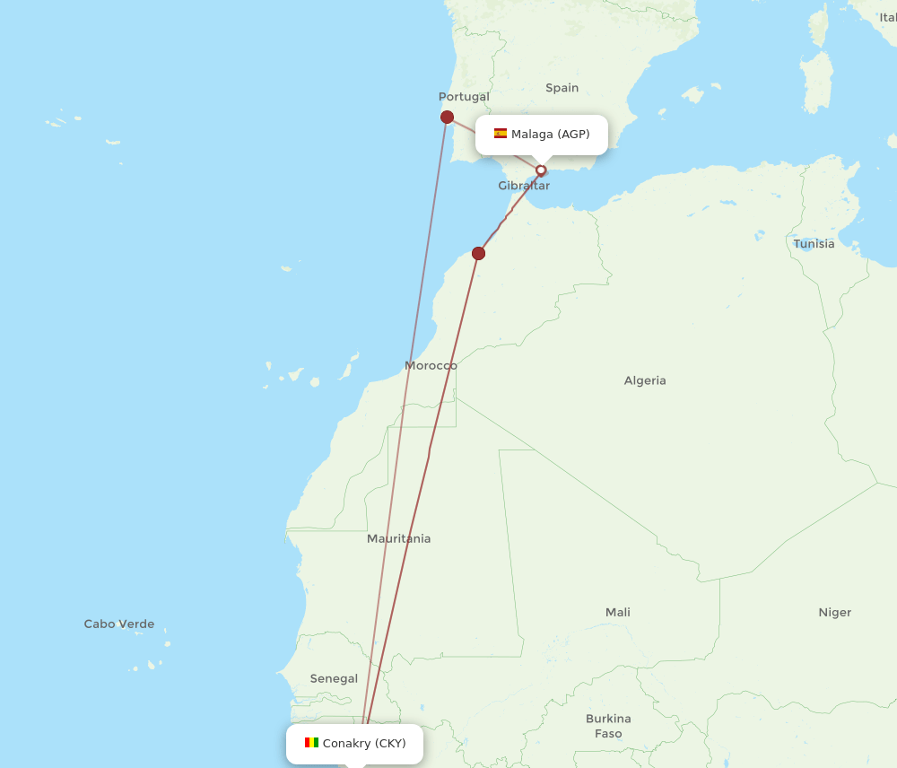 AGP-CKY flight routes
