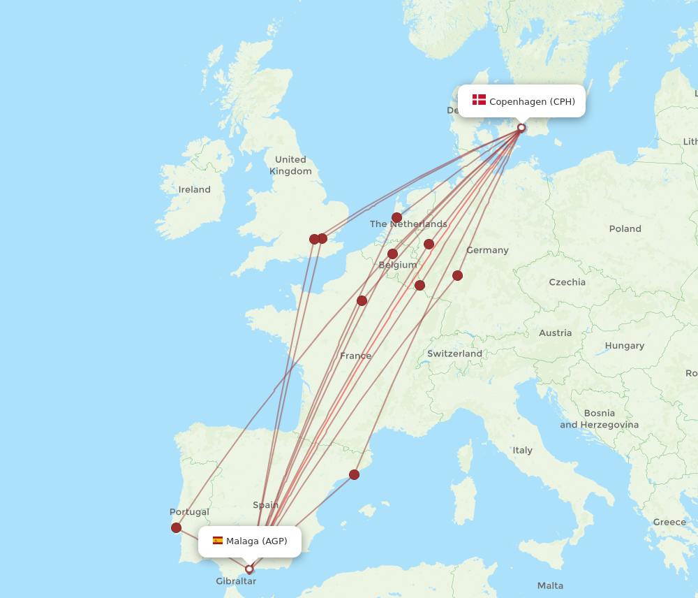 AGP to CPH flights and routes map