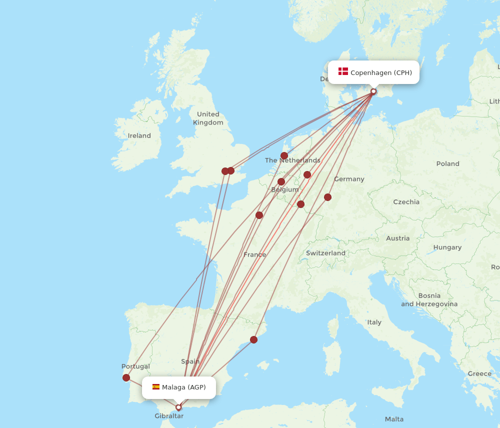 AGP-CPH flight routes
